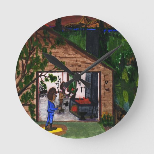 Die Garage Runde Wanduhr (Vorderseite)