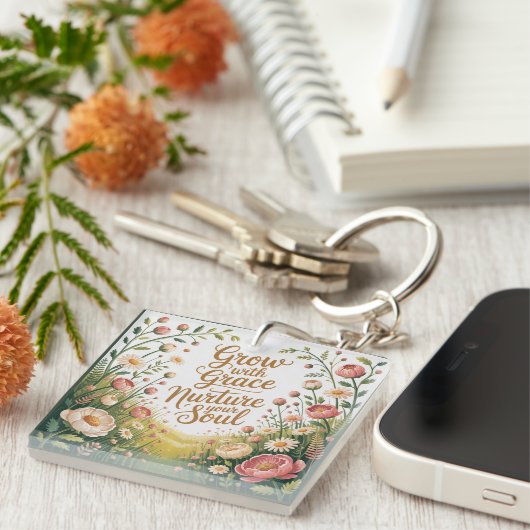 Die Gartenwegszene wächst mit einem guten Zitat Schlüsselanhänger (Vorderseite rechts)