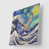 Die Geburt der Venus in der Großen Welle Quadratische Wanduhr (Winkel)