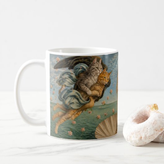 Die Geburt der Venus Katzen Parodie Renaissance Ku Kaffeetasse (Mit Donut)