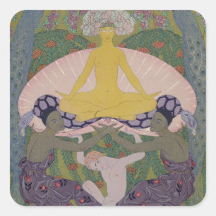 Die Geburt von Venus (Tinte und W/c auf Papier) Quadratischer Aufkleber