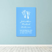 Die Geburtsankündigung von Boy Blue Baby Footprint Leinwanddruck (Insitu (Holzboden))