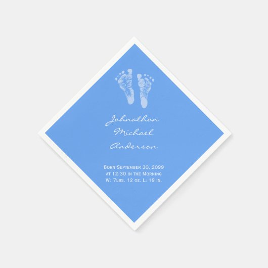 Die Geburtsankündigung von Boy Blue Baby Footprint Serviette (Ecke)