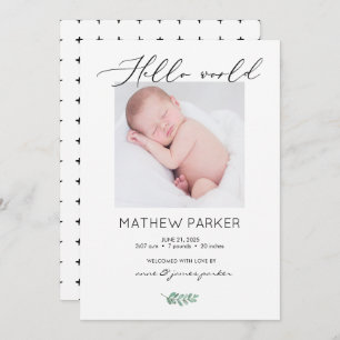 Die Geburtskarte von "Modern Hello World Baby" Ankündigung