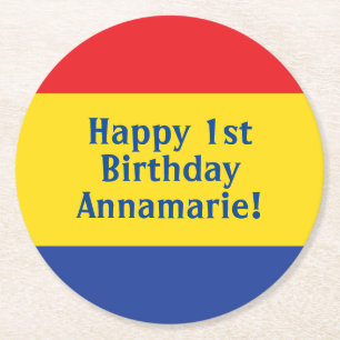 Die Geburtstagspartei des Kindes in Primärfarben Runder Pappuntersetzer