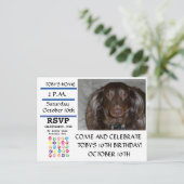 Die Geburtstagsparty meines Hundes Einladungspostkarte (Stehend Vorderseite)