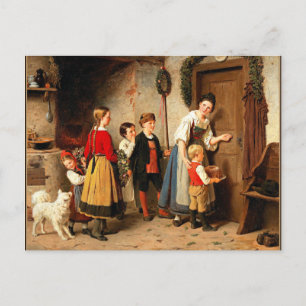 Die Geburtstagstorte, feine alte Kunstmalerei Postkarte