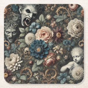 Die gefallene Baumschule – gothisches florales Des Rechteckiger Pappuntersetzer