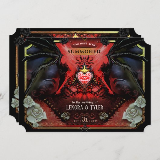 Die gefickte Halloween Red Black & Gold Hochzeit Einladung (Vorne/Hinten)