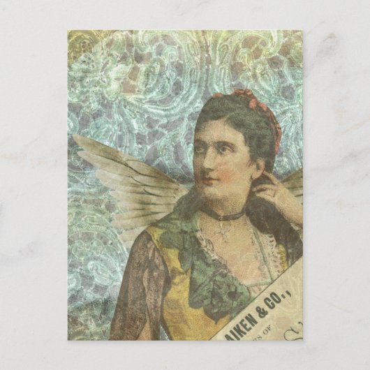 Die geflügelte Dame Digitale Collage Postkarte (Vorderseite)