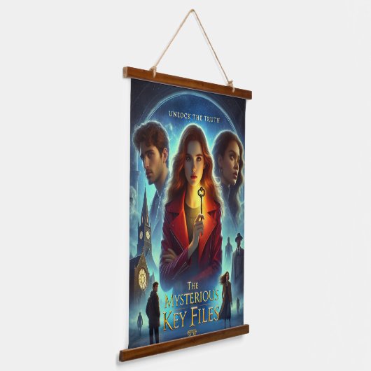 Die geheimnisvollen Schlüsseldateien: Buchabdeckun Wandteppich Mit Holzrahmen (Gewinkelt)