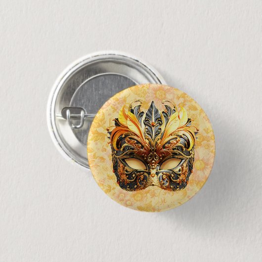 Die gelbe Federmaske im Blumenmuster Button (Vorne & Hinten)