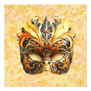 Die gelbe Federmaske im Blumenmuster Fotodruck