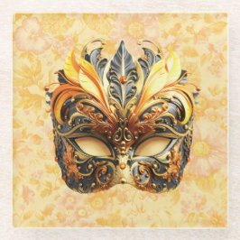 Die gelbe Federmaske im Blumenmuster Glasuntersetzer