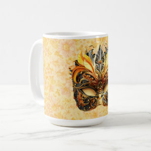Die gelbe Federmaske im Blumenmuster Kaffeetasse
