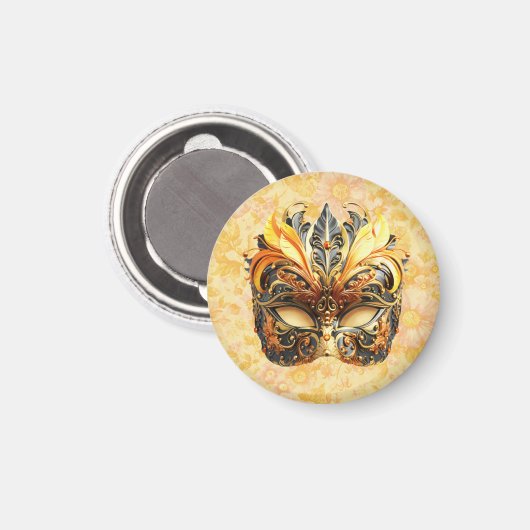 Die gelbe Federmaske im Blumenmuster Magnet (Vorderseite/Rückseite)