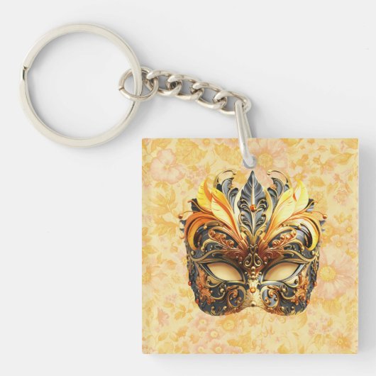 Die gelbe Federmaske im Blumenmuster Schlüsselanhänger (Vorderseite)