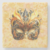 Die gelbe Federmaske im Blumenmuster Steinuntersetzer (Vorderseite)