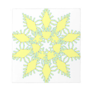 Die gelbe Snowflake-Ikone-Grafik auf schwarzem Hin Notizblock