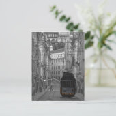 Die gelbe Straßenbahn in schwarz-weiß Lissabon Postkarte (Stehend Vorderseite)