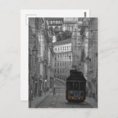 Die gelbe Straßenbahn in schwarz-weiß Lissabon Postkarte (Vorne/Hinten)