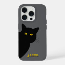 Die gelben Augen schwarze Katze begrüßt Sie indivi
