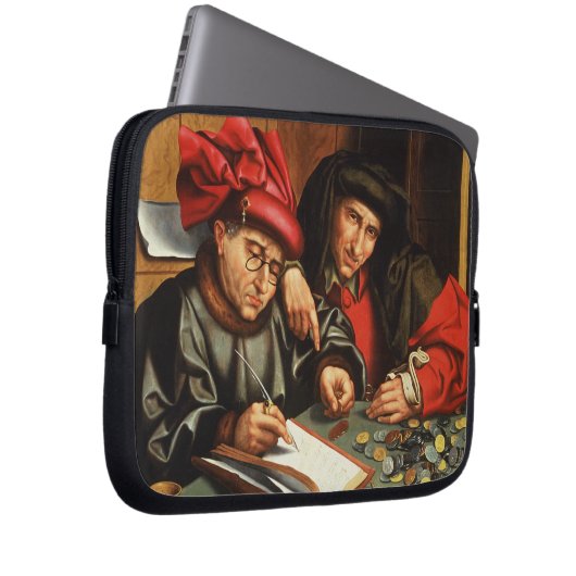 Die Geldgeber (Öl auf Eichenplatte) Laptopschutzhülle (Vorne Rechts)