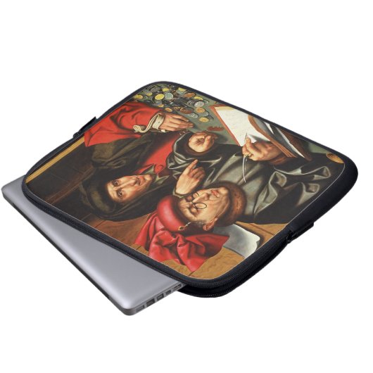 Die Geldgeber (Öl auf Eichenplatte) Laptopschutzhülle (Vorne Knopf)