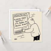 Die Geldmaschine sagt - "Bitte vorsichtig testen" Karte (Vorderseite/Rückseite Beispiel)