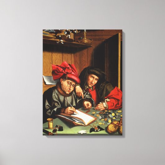 Die Geldverleiher (Öl auf Eichenplatten) Leinwanddruck (Vorderseite)