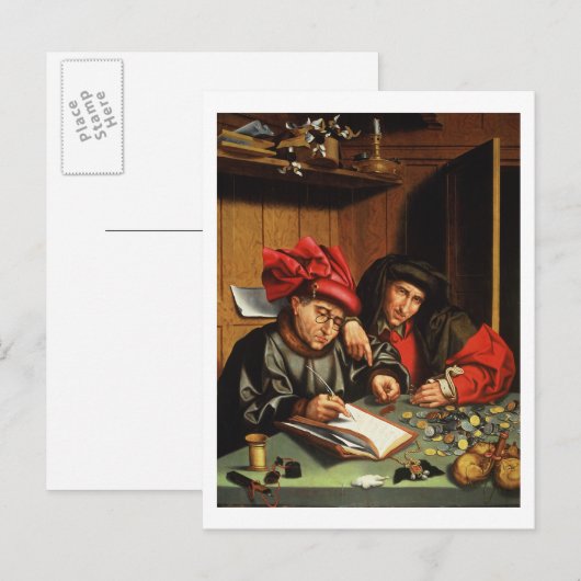 Die Geldverleiher (Öl auf Eichenplatten) Postkarte (Vorne/Hinten)