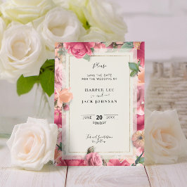 Die geometrische Blütenpink-Blütenhochzeit Rette Save The Date