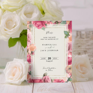 Die geometrische Blütenpink-Blütenhochzeit Rette Save The Date