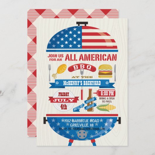 Die gesamte amerikanische Party Einladung der GRIL (Vorne/Hinten)