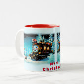 Die Geschenkbahn - Weihnachtslandschaft Zweifarbige Tasse (Vorderseite Links)