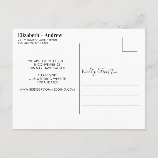 Die Geschichte der Hochzeitspause-Liebe wird immer Ankündigungspostkarte (Rückseite)