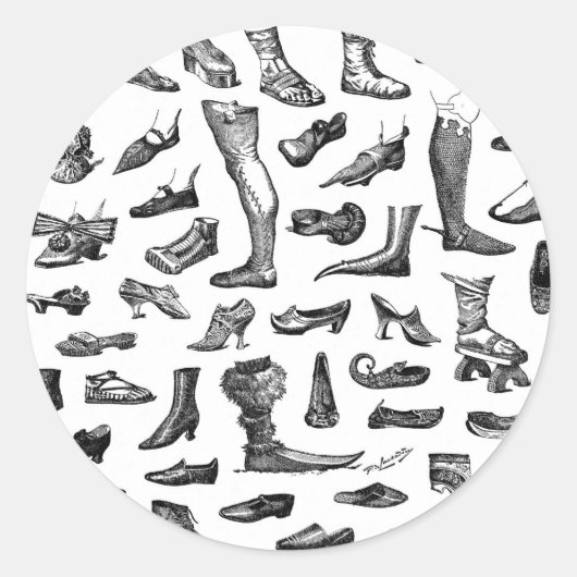 Die Geschichte der Schuhe Runder Aufkleber (Vorderseite)