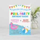 Die Geschwister laden zum Party ein, zum Einhornba Einladung (Stehend Vorderseite)