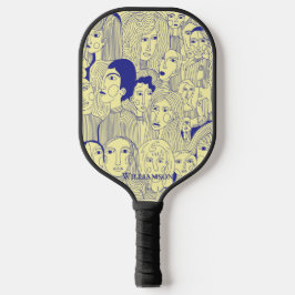 Die Gesichter von Art Blue auf Gelb Pickleball Schläger