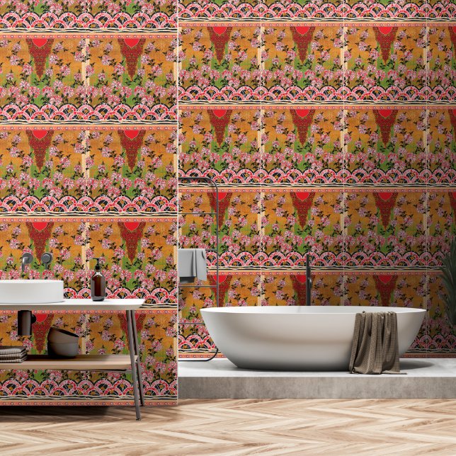 die Gestaltung der roten und schwarzen Wand (Badezimmer)