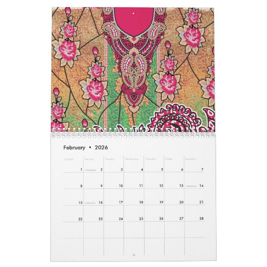 die Gestaltung eines rosa-braunen Paisley-Musters Kalender (Feb 2026)