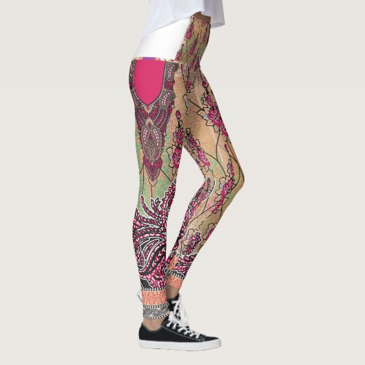 die Gestaltung eines rosa-braunen Paisley-Musters Leggings (Rechts)