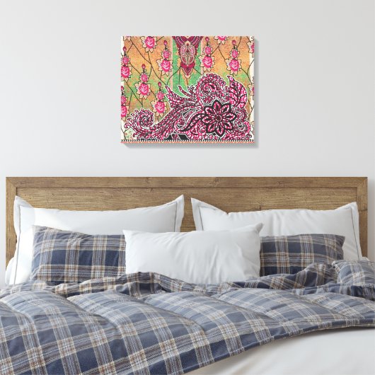 die Gestaltung eines rosa-braunen Paisley-Musters Leinwanddruck (Insitu (Schlafzimmer))