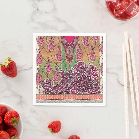 die Gestaltung eines rosa-braunen Paisley-Musters Serviette (Beispiel)