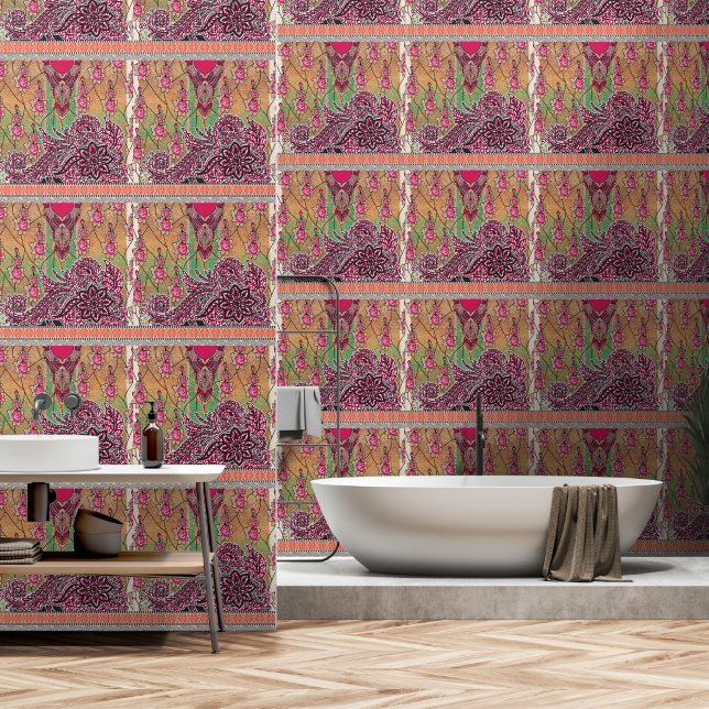 die Gestaltung eines rosa-braunen Paisley-Musters Tapete (Badezimmer)
