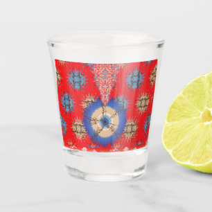 die Gestaltung eines roten Hintergrunds mit einem Schnapsglas