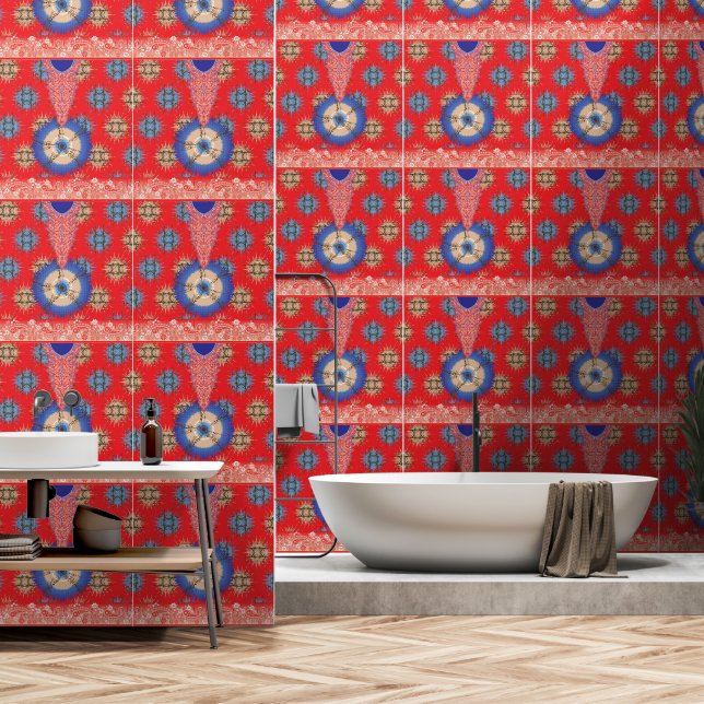 die Gestaltung eines roten Hintergrunds mit einem  Tapete (Badezimmer)