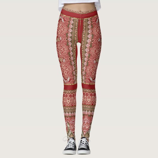 die Gestaltung eines roten und beigen Musters_ Leggings (Vorderseite)