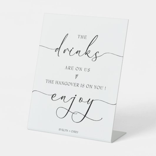 Die Getränke sind auf dem offenen Bar Hochzeitssym Sockelschild (Vorderseite)