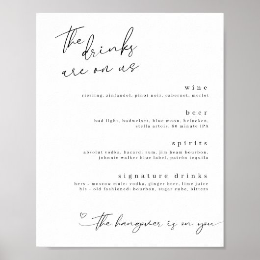 Die Getränke sind auf uns Minimalistisch Drinks un Poster (Vorne)